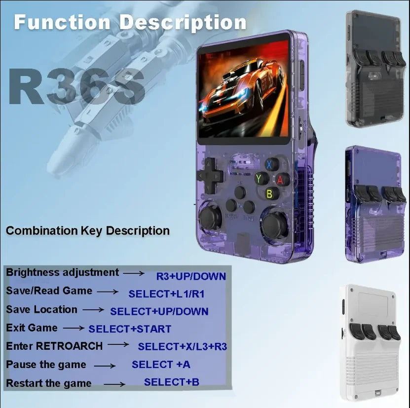 R36S Retro Game Console Arkos System 3.5" IPS Screen Portable Pocket Player 64GB 15000+128G 20000+ Games best Boy gifts